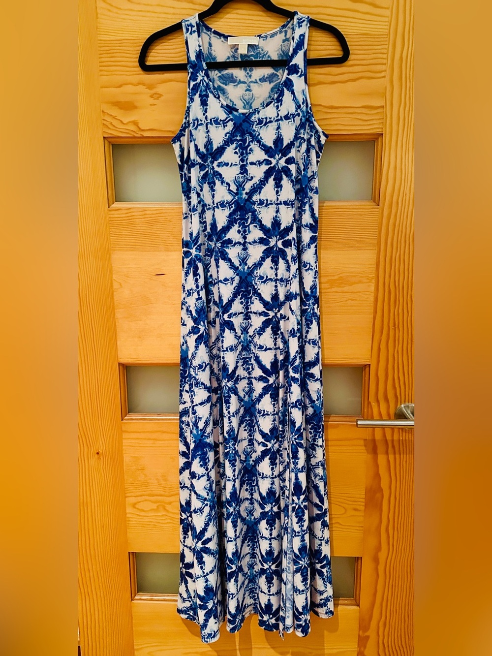 Michael Kors Blue and White Printed Dress with Branded Plaque